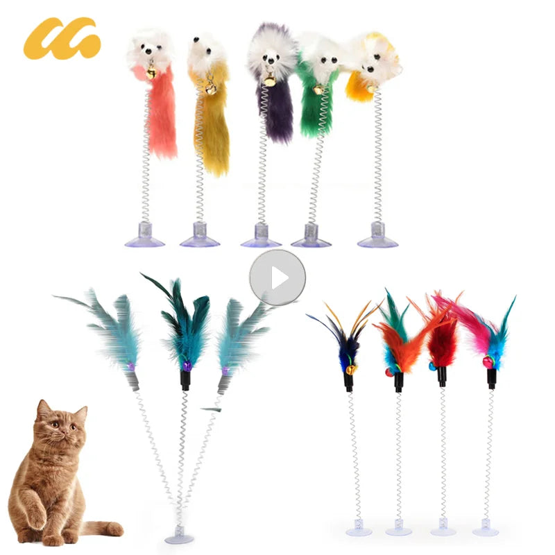 Cartoon Pet Cat Toy Stick Feather Rod Mouse Toy With Mini Bell Cat Catcher Teaser Interactive Cat Toy Random Color Pet Supplies