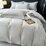 3Pcs 3 Line Embroidery White Black Duvet Cover and Pillow Shams with Zipper Closure Lightwhite Microfiber Ultra Soft Bedding set