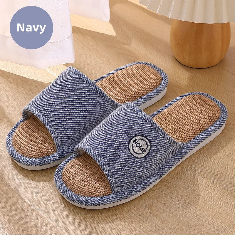 Couples Home Cotton Linen Slippers Women Indoor Bedroom Soft Slides Comfortable Men House Shoes Non-slip Breathable Flats