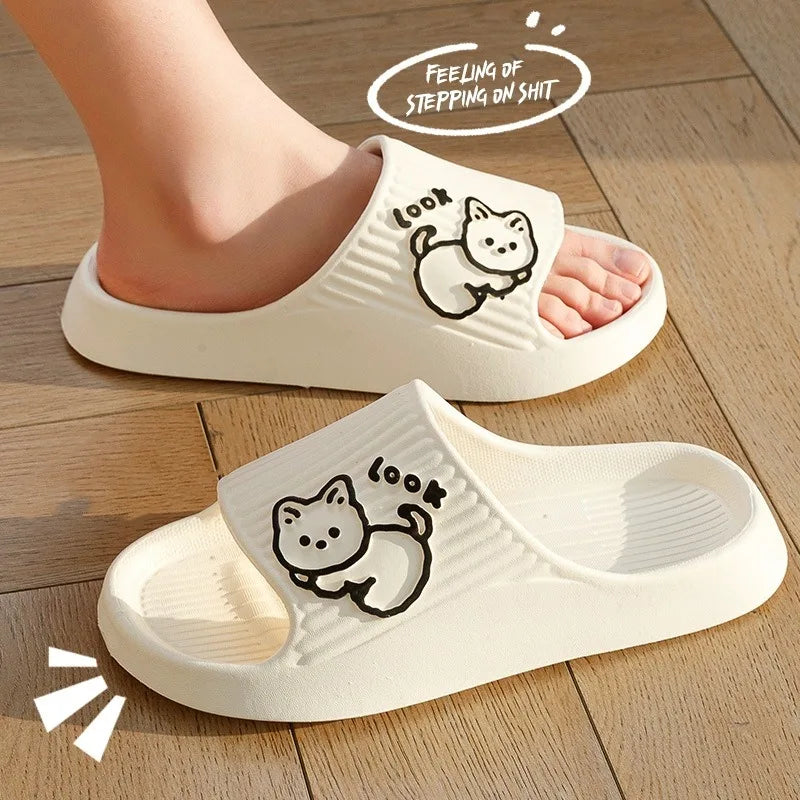 2024 Summer Women Slippers Beach Slides Cartoon Bear Flip Flops Men Shoes Thick Sole Home Bathroom Non-Slip Shoes Couple Sandals