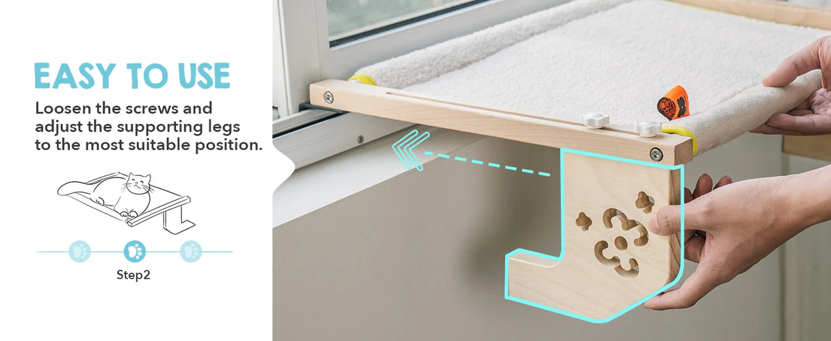 Mewoofun Sturdy Cat Window Perch Hammock Bed with Wood Metal Frame for Cats Easy to Assemble for Windowsill Bedside and Cabinet