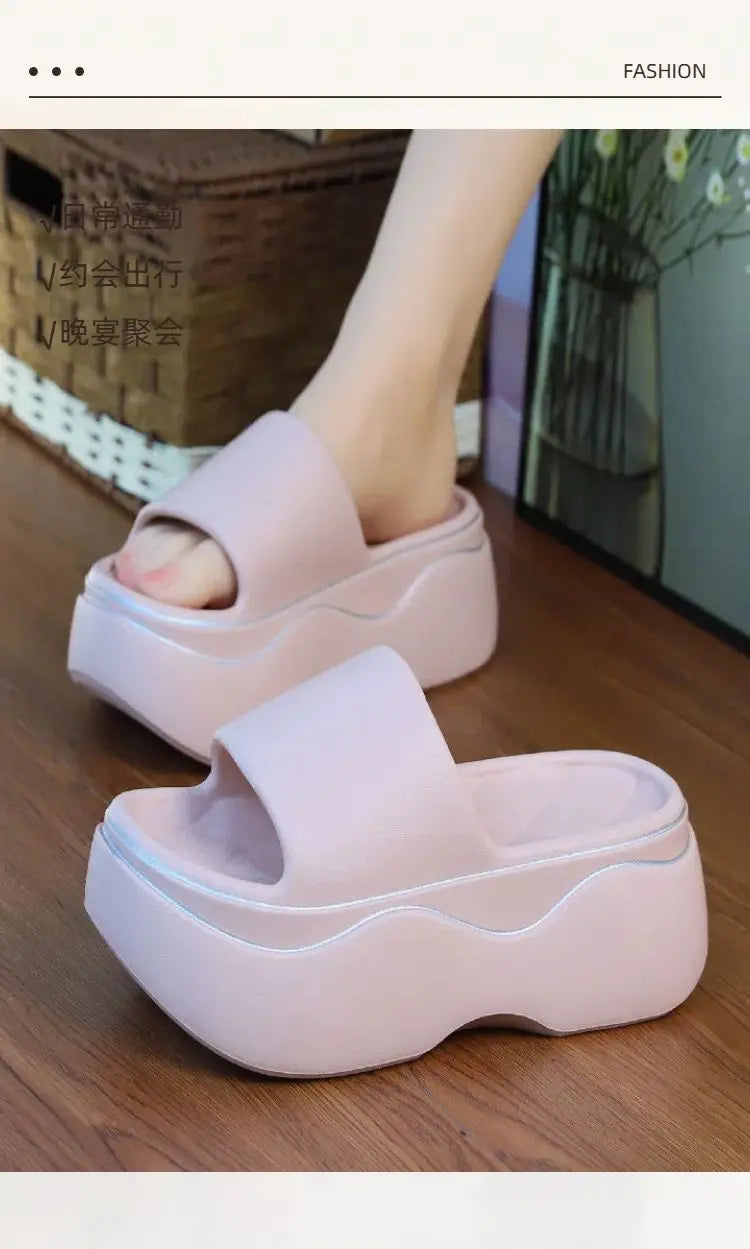 Women Non Slip Elevated Slippers New White Thick Sole EVA Slipper Women Fashion Home Platform Slippers for Summer Outwear Sandal