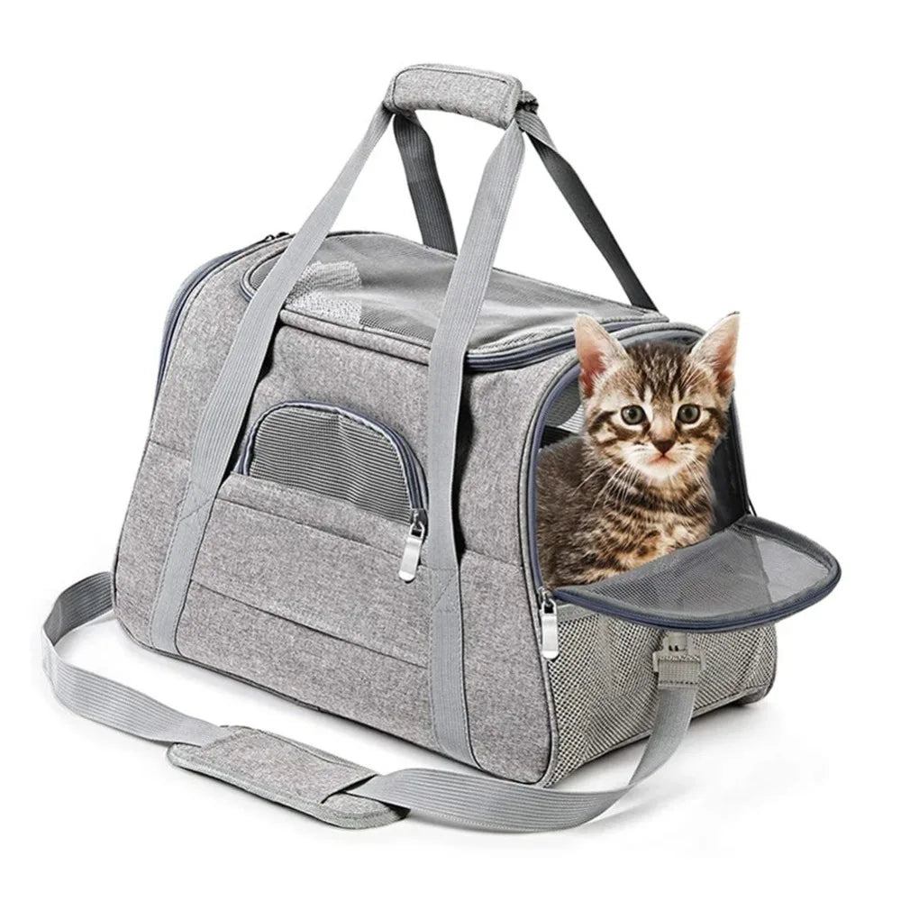 Travel Bag for Dog Cat Softl Pet Carriers Portable Breathable Foldable Bag Pets Transport Handbag with Locking Safety Zippers