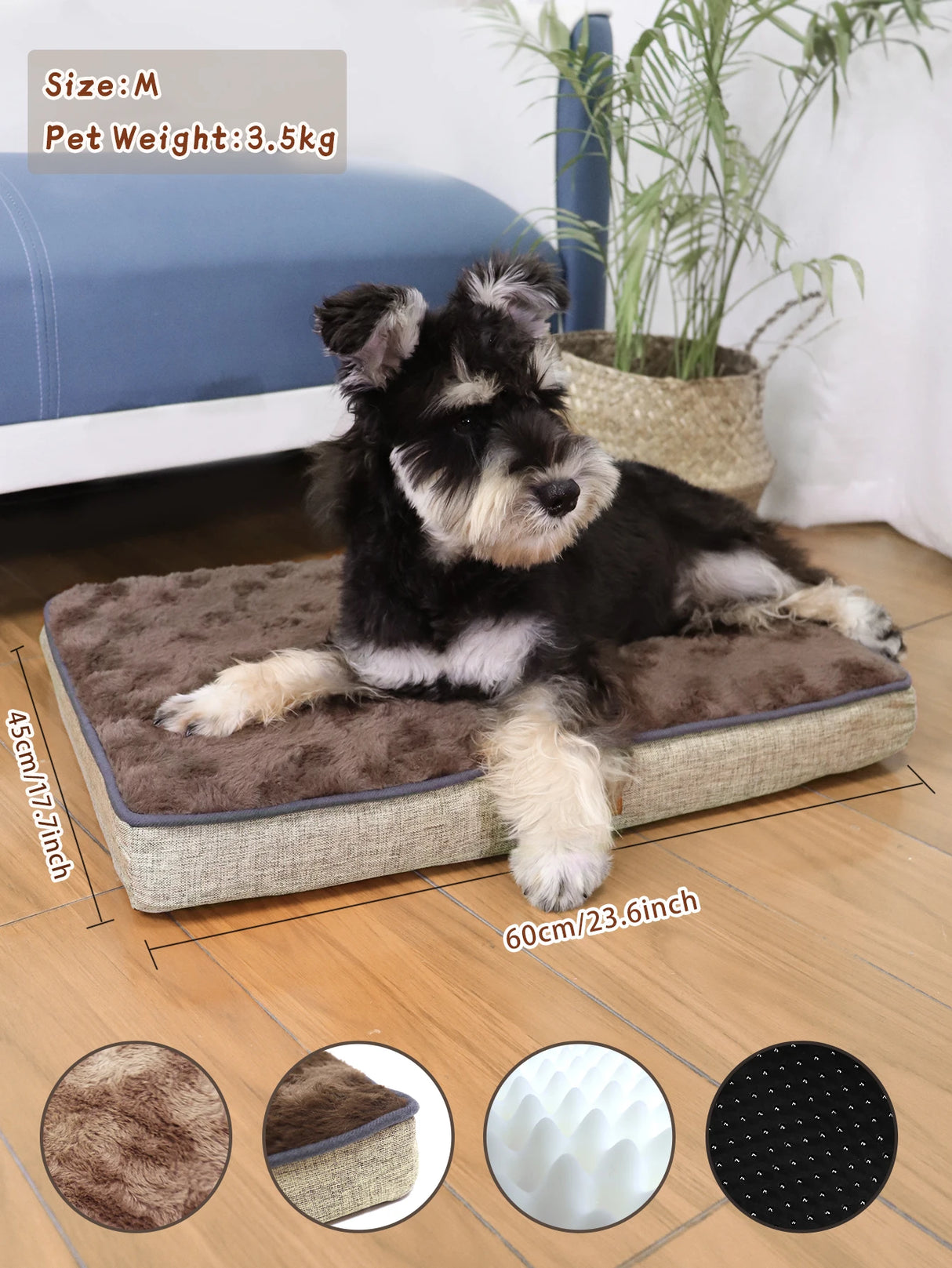 Memory Foam Pet Bed With Removable Washable Faux Fur Cover Orthopedic Waterproof Dog Bed For Crate Anti-Slip Bottom Dog Bed