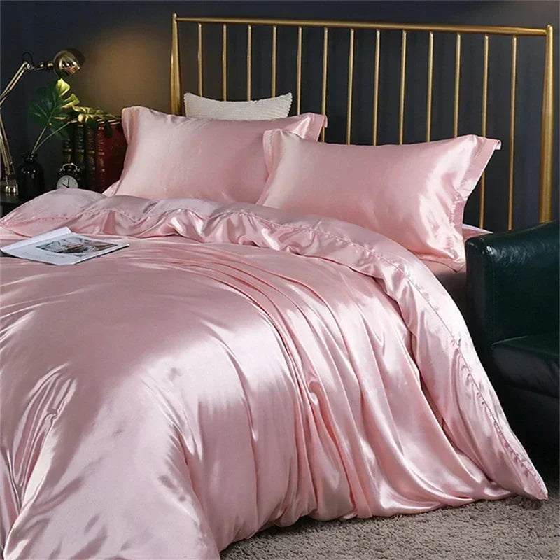 High-end Blending Natural Mulberry Silk Bedding Set Luxury Satin Silky Queen Size Duvet Cover Set with Sheets King Size Bed Set