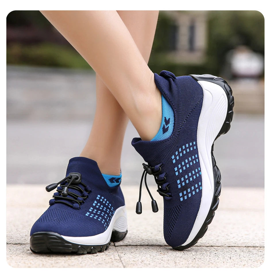 Women Walking Shoes Fashion Breathable Loafers Sneaker for Fitness Sport Comfort Casual Height Increasing Elastic Lady Trainers