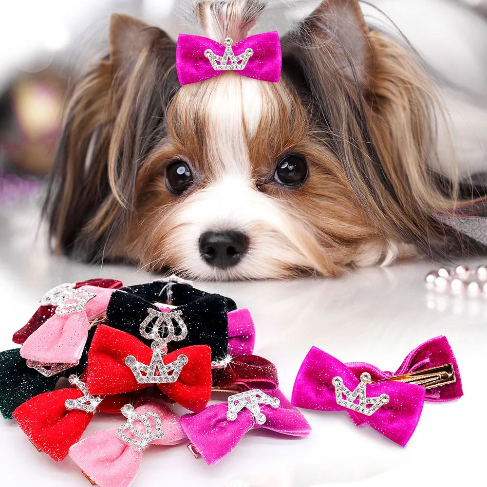 10PCS Glitter Dogs Bow Hairpin Puppy Crown Bow Clips for Dog Queen Cat Dog Hair Clip Dog Hair Accessories Pet Supplies