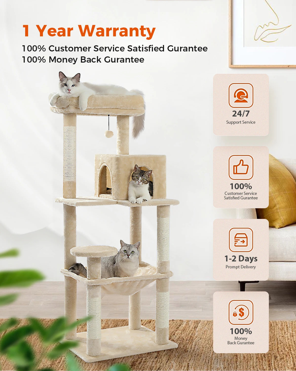 Multi-Level Cat Tree with Scratching Post Luxury Cat Tower with Condo House Cat Scratcher for Indoor Cat Accessories Pet Cat Toy