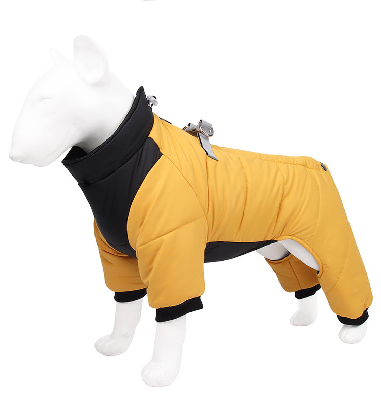 Winter Warm Dog Jacket Reflective Four Legged Clothes Outdoor Waterproof Windproof Traction Harness Jumpsuit French Bulldog Coat