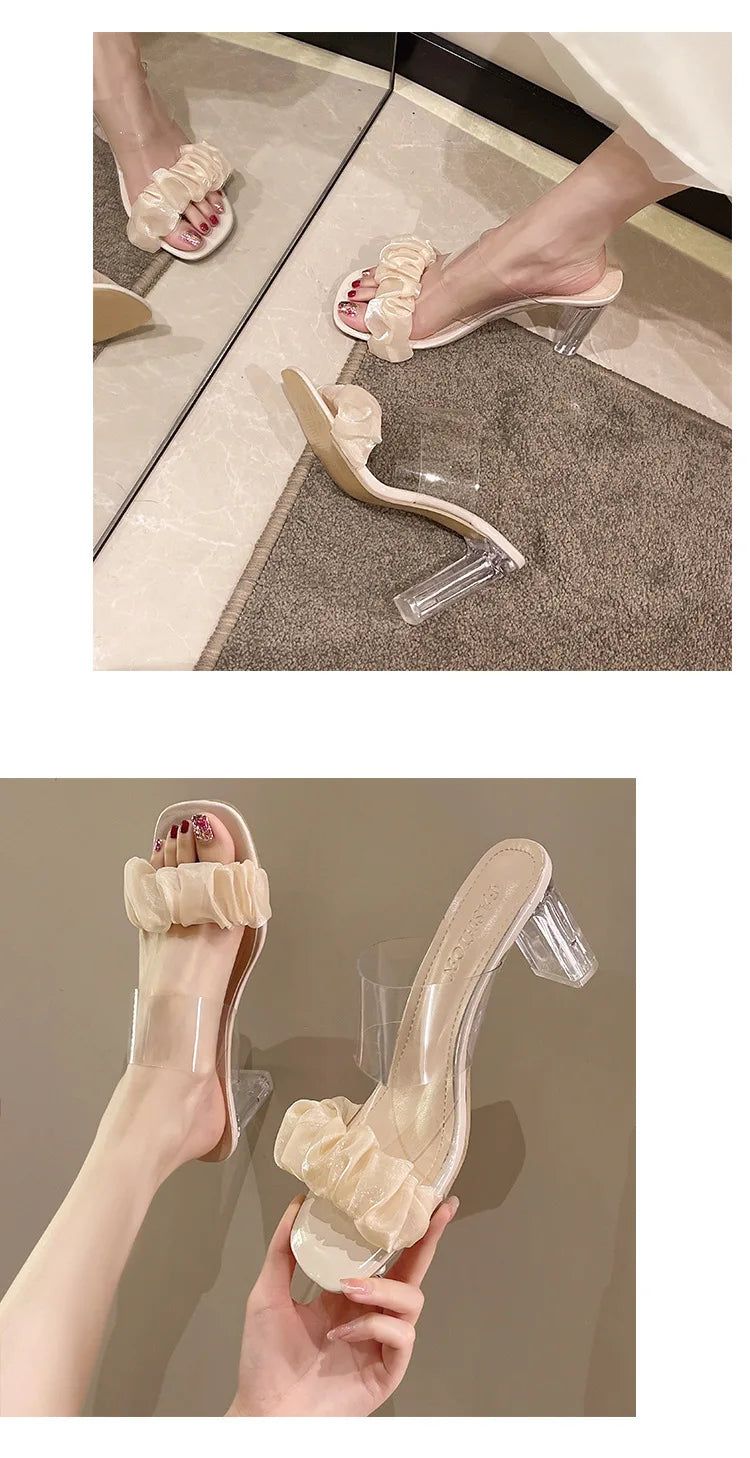 Transparent Crystal Slippers with High Heels5cm~9cm Fashion Sandals, Summer Beach Casual Thick High Heels Sandals, Women's Shoes