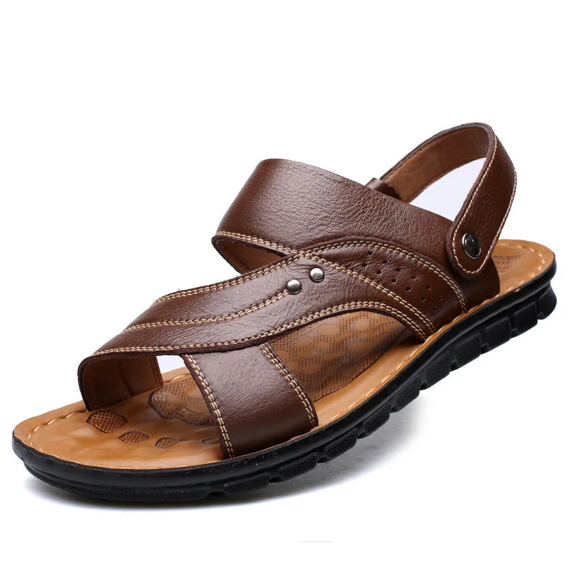 Summer Men's Leather Sandals Outdoor Non-slip Men's Beach Sandals Handmade Leather Men's Shoes Fashion Men Flip-flops