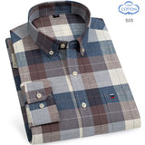 100% Pure Cotton Oxford Shirts for Men Long Sleeve  Plaid Shirt Striped Male BusinessTartan  Red Shirt Mans Designer Clothes