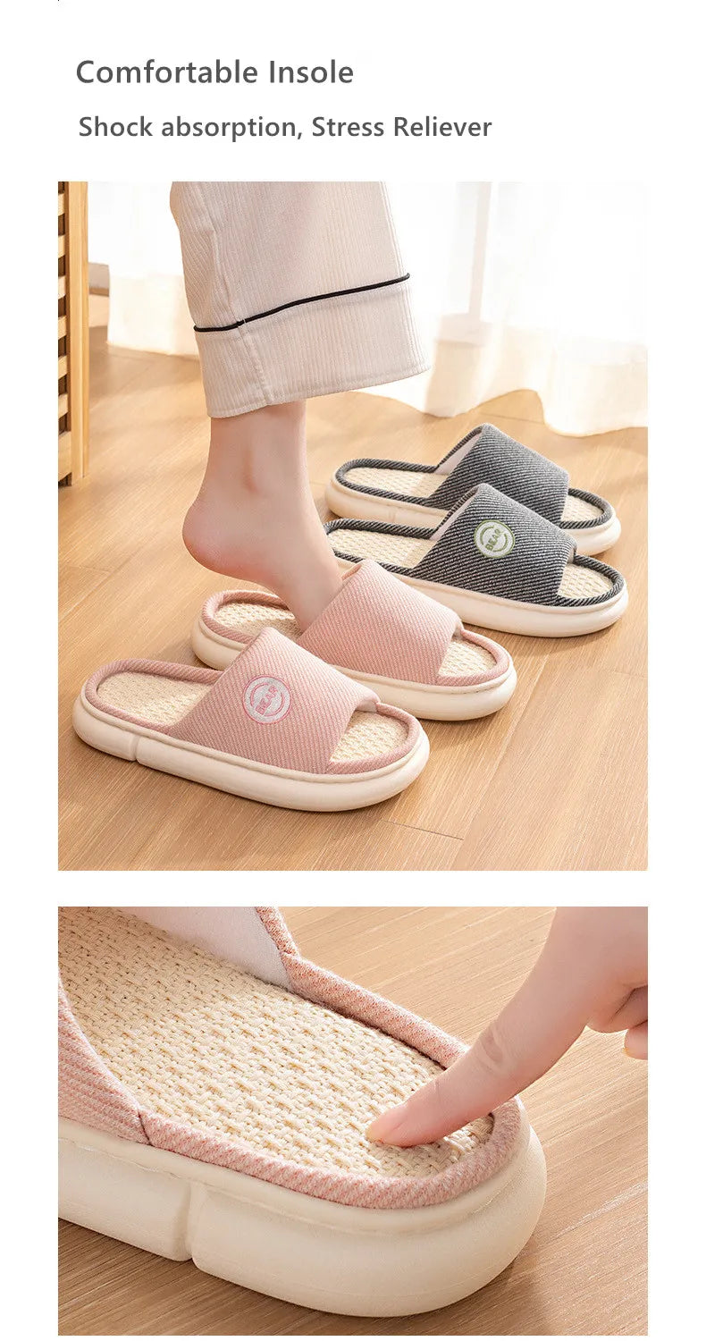 Couples Home Cotton Linen Slippers Women Indoor Bedroom Soft Slides Comfortable Men House Shoes Non-slip Breathable Flats