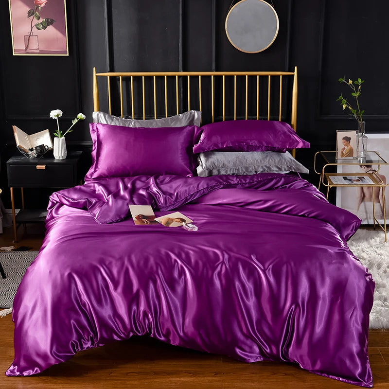 High End Home Emulation Silk Satin Bedding Set Luxury Single Double Duvet Cover Set High Quality King Queen Size Bedding Sets