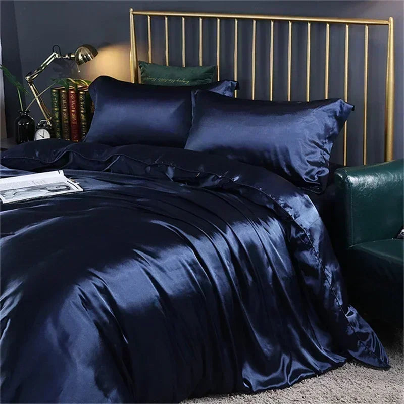 High-end Blending Natural Mulberry Silk Bedding Set Luxury Satin Silky Queen Size Duvet Cover Set with Sheets King Size Bed Set