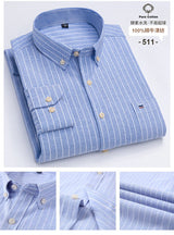 S~6XL Cotton Oxford Shirt For Mens Long Sleeve Plaid Striped Casual Shirts Male Pocket Regular-Fit Button-Down Work Man Shirt