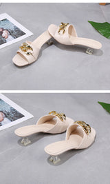 Women Slippers Women's Mules Slides Shoes Female Clear Heels Sandals with Chain Thin Heels Open Toe Outdoor Party Footwear