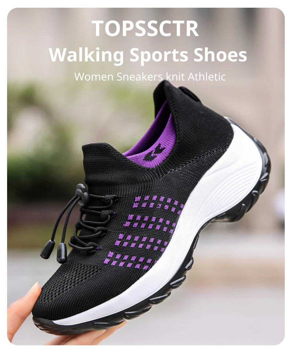 Women Walking Shoes Fashion Breathable Loafers Sneaker for Fitness Sport Comfort Casual Height Increasing Elastic Lady Trainers