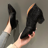 Retro Women's Ankle Boots 2024 New Pointy V-neck Patent-leather Women High Heels Simple Versatile Commuting Office Female Shoes