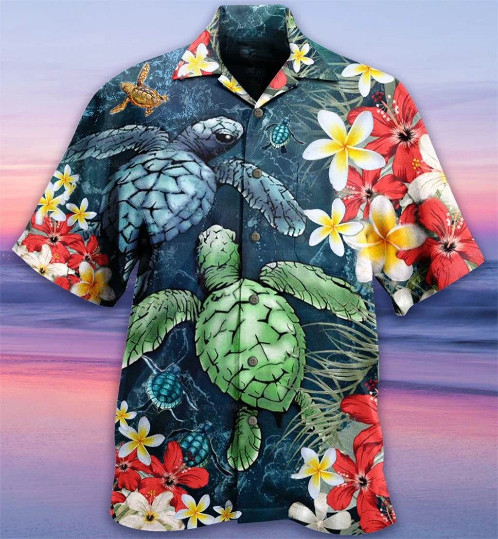 Summer Hawaiian Shirt for Men Designer 3d Printing Flamingo Short Sleeve Oversized Funny Men's Clothing Fashion Beach Harajuku