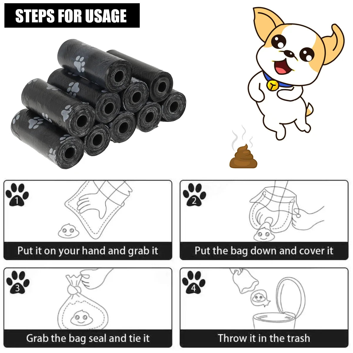 24/40 Rolls Pet Poop Bags 15 Bags/Roll Disposable Dog Eco Waste Bags with Dispenser Leak-Proof Outdoor Clean Pets Supplies New