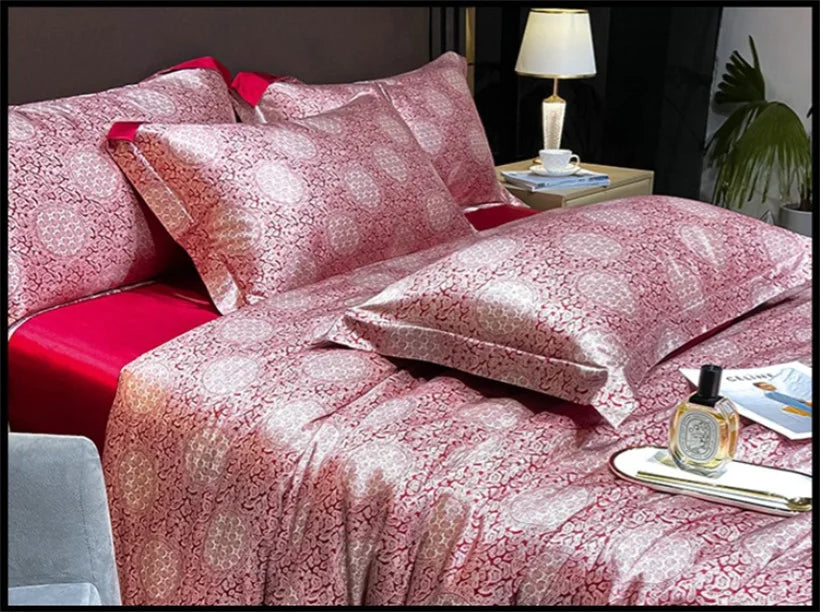 Blend Mulberry Silk 4 Pieces Bedding Set, 1PC Duvet Cover, 1PC Bed Sheet, 2PCS Pillowcases, Luxury Home Textiles Bedclothes