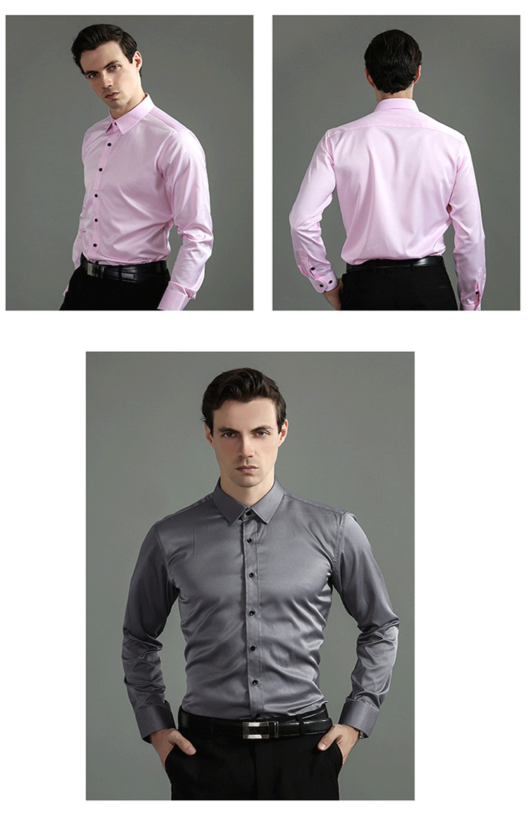 6xl New Spring and summer  elastic force non-iron men's long-sleeved business casual shirt solid color mercerized vertical shirt