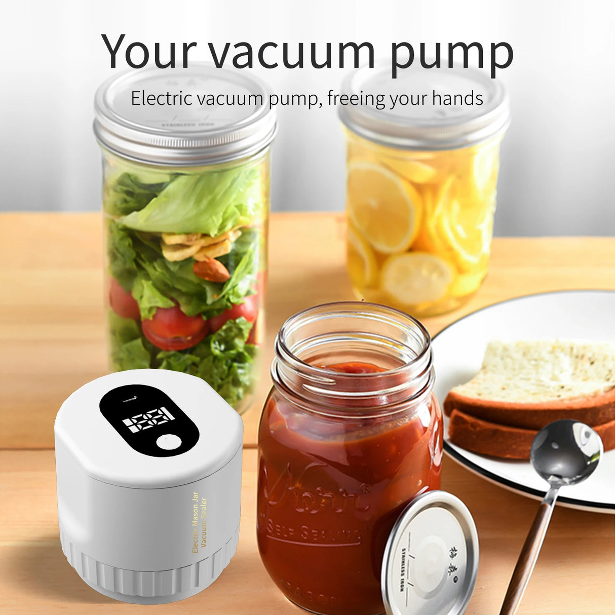 Electric Mason Jar Vacuum Sealer, Cordless Vacuum Sealer Kit for Wide-Mouth and Regular-Mouth Mason Jars, for Food Storage