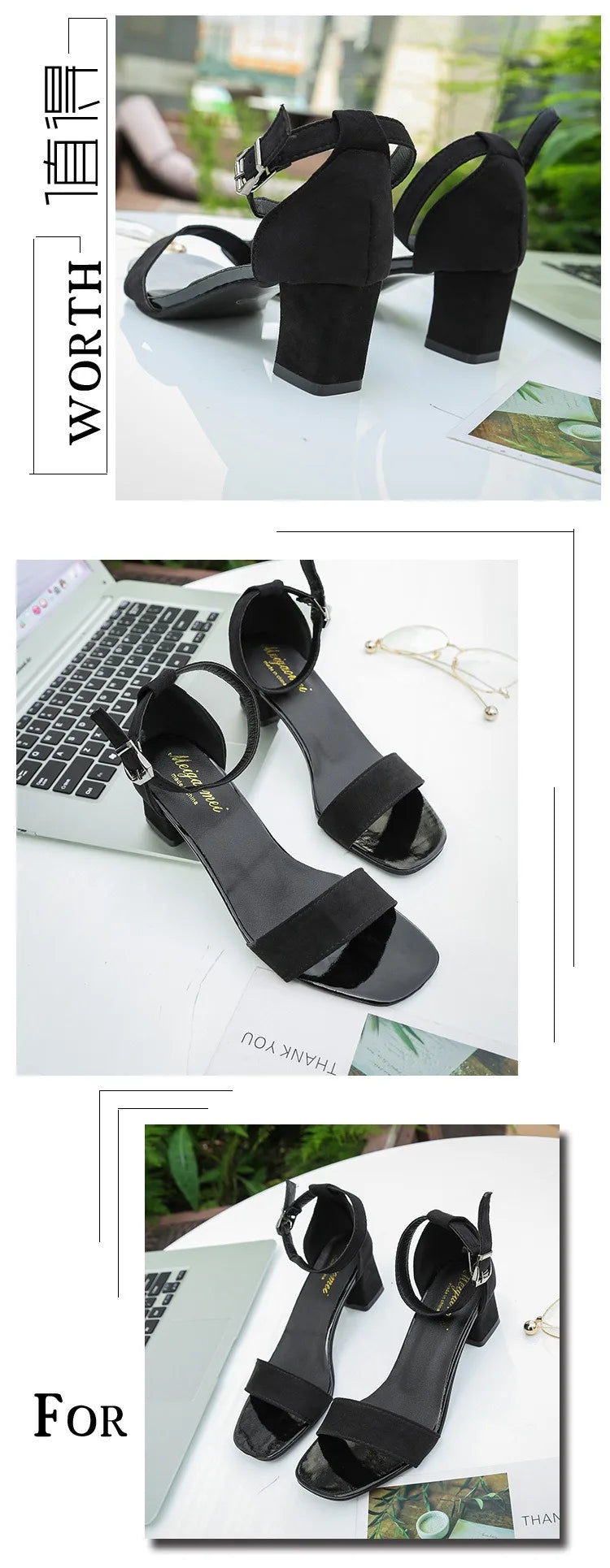 Women's 2024 Summer Fashion Sandals Medium High Heel Outdoor Sandalias Elegant Wedding Shoes Bridal Plus Size 34-40 Buckle Strap