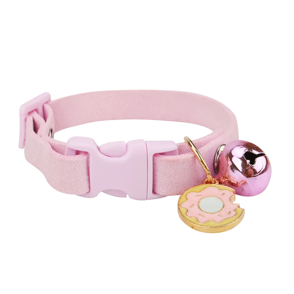 Suede Cute Cat Collar Breakaway Adjustable Girl Boy Pet Collars with Bell and Metal Pendant Decoration for Cats Kitten Puppies