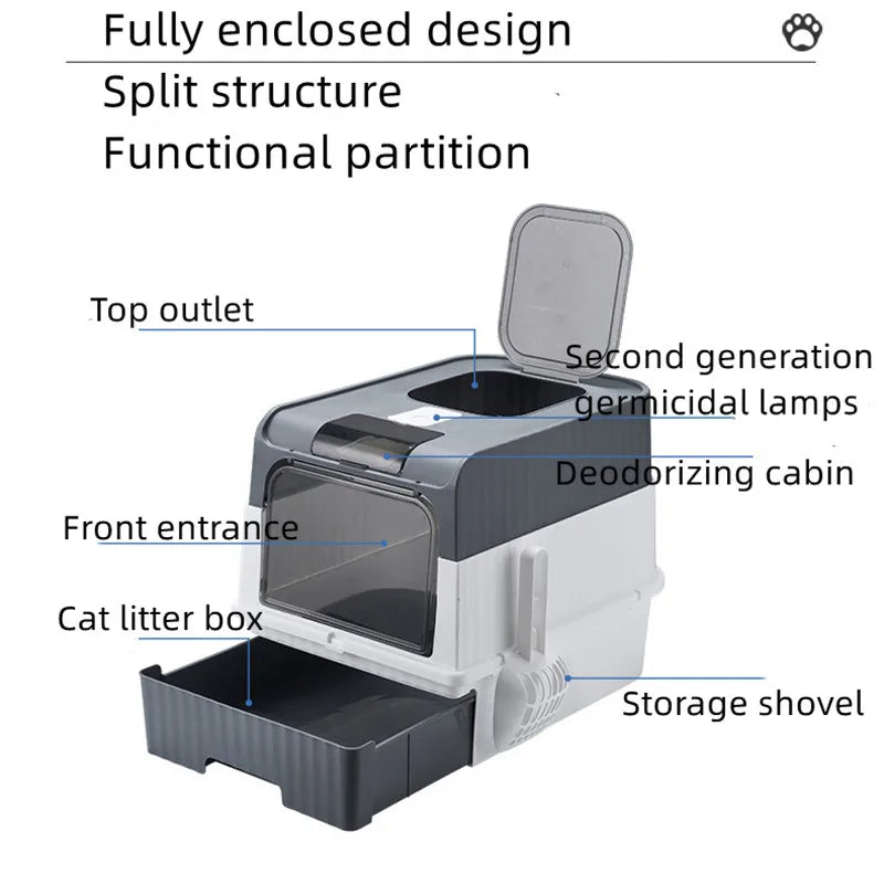 Cat Litter Box Oversize Rechargeable Sterilizing Deodorant Fully EnclosedToilet Large Capacity UV Sterilizatio Cat Toilet