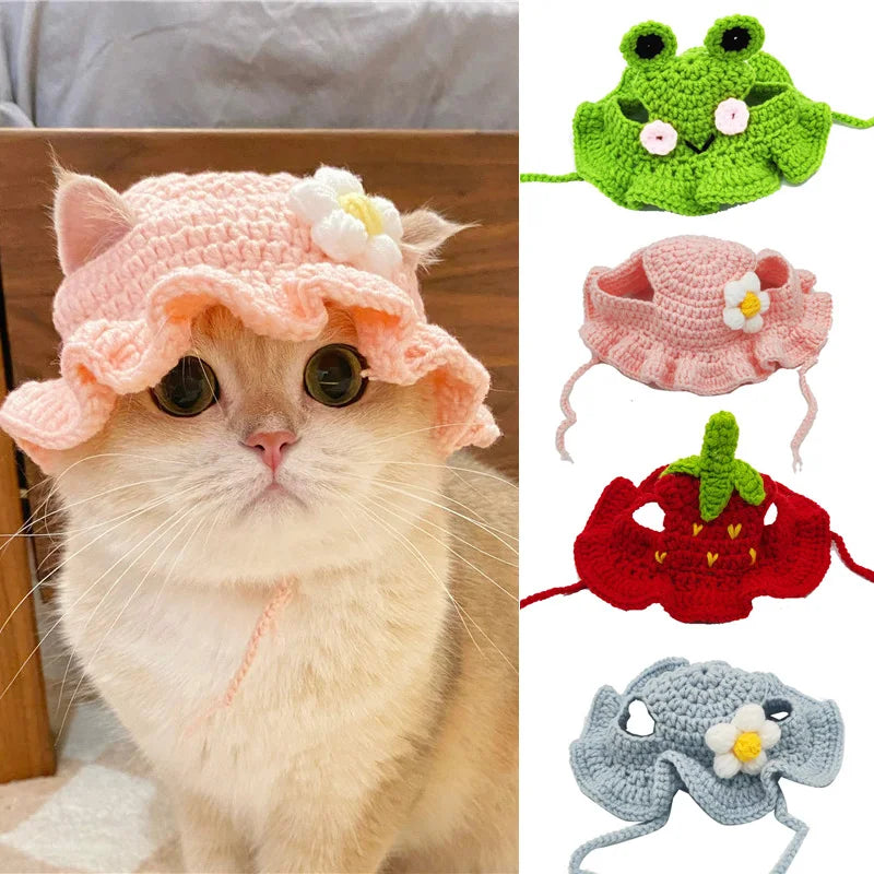 Autumn Winter Cat Hat Elastic Cute Refined Pet Hat Puppy Kittens Knitted Hat Party Photo Shoot Props Decoration Cat Accessories