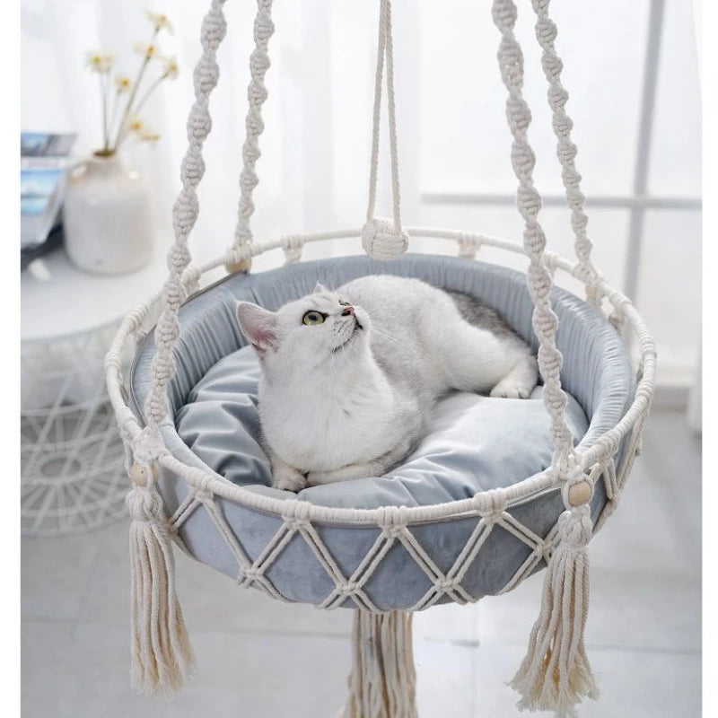 Pet Cat Hammock Swing Bed Bohemian Handwoven Tapestry Cotton Macrame For Home Bedroom Decoration Wall Hanging Without Mat