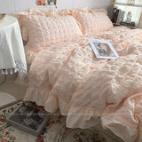 Quilt Cover INS Girl Blue Solid Color Seersucker Ruffles Lace Bedding Set Kawaii  Soft Sheet Woman Duvet Cover Pillow Covers