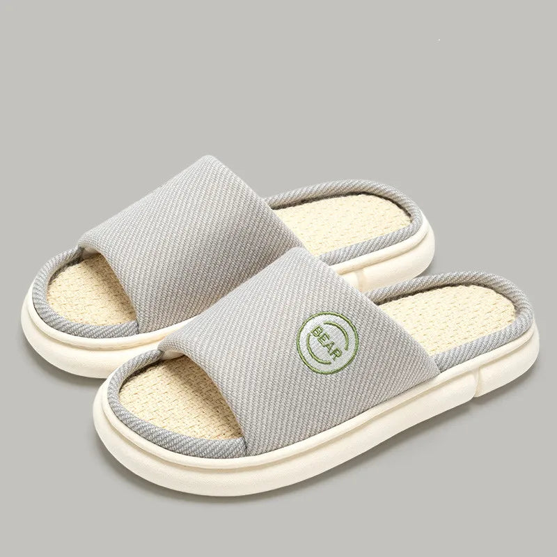 Couples Home Cotton Linen Slippers Women Indoor Bedroom Soft Slides Comfortable Men House Shoes Non-slip Breathable Flats