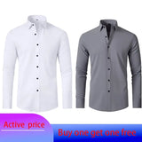 6xl New Spring and summer  elastic force non-iron men's long-sleeved business casual shirt solid color mercerized vertical shirt