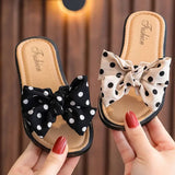 2023 New Bow Flats Open Toe Slide Sandals Non-slip Flip Flops Children Home Slippers Kids Girls Summer Cute Beach Slippers Shoe