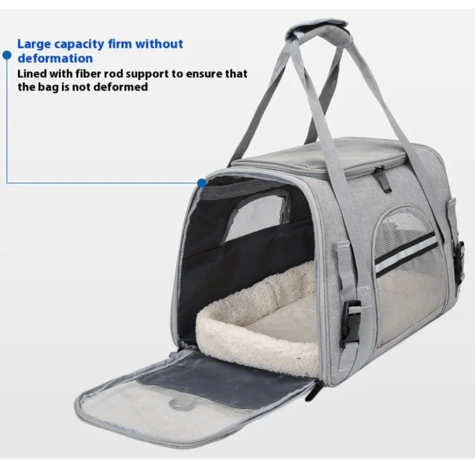 Travel Bag for Dog Cat Softl Pet Carriers Portable Breathable Foldable Bag Pets Transport Handbag with Locking Safety Zippers