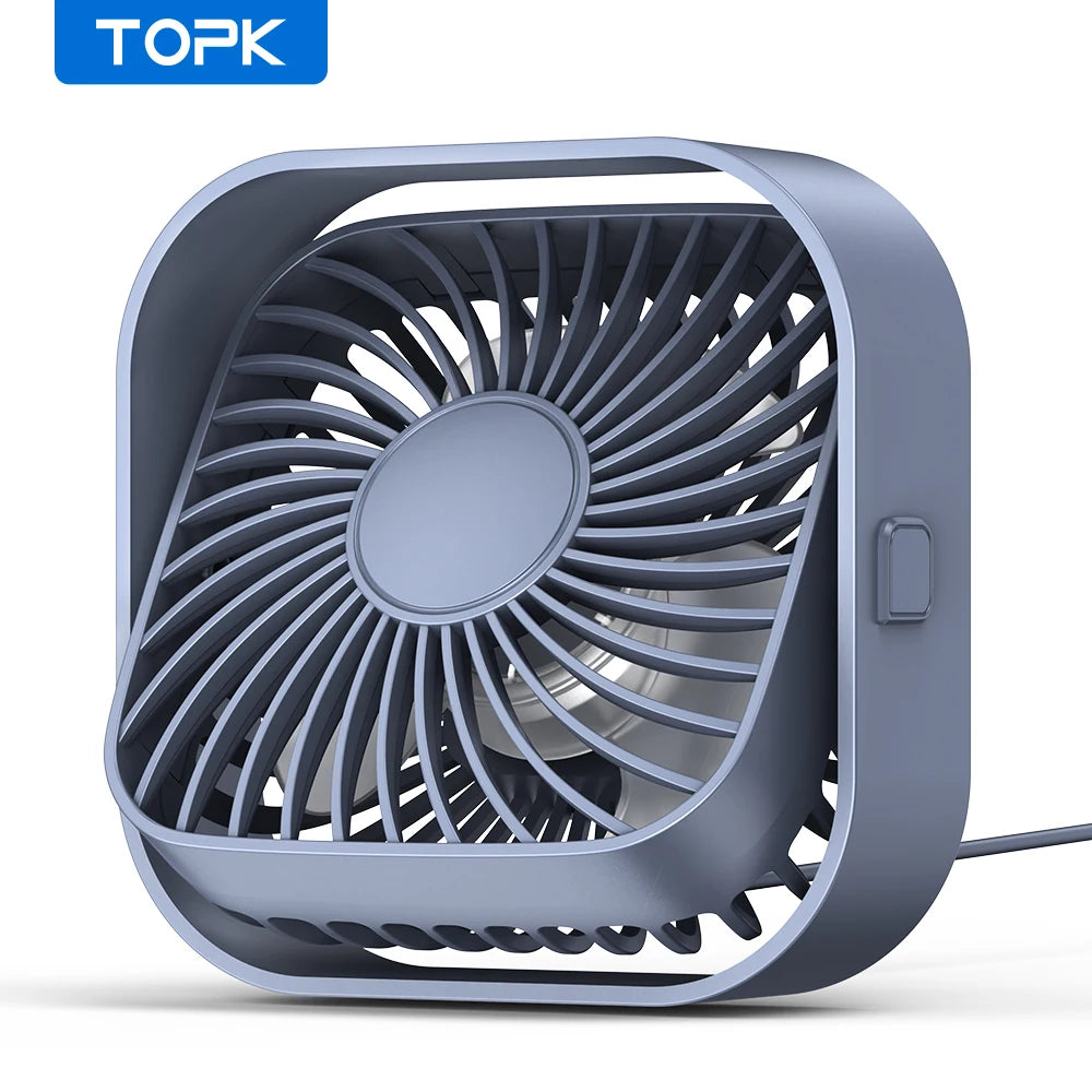 TOPK Mini Portable Fan USB Desk Fan Table Strong Airflow &Quiet Operation 3 Speed Wind 360°Rotatable Standing fans for room Home