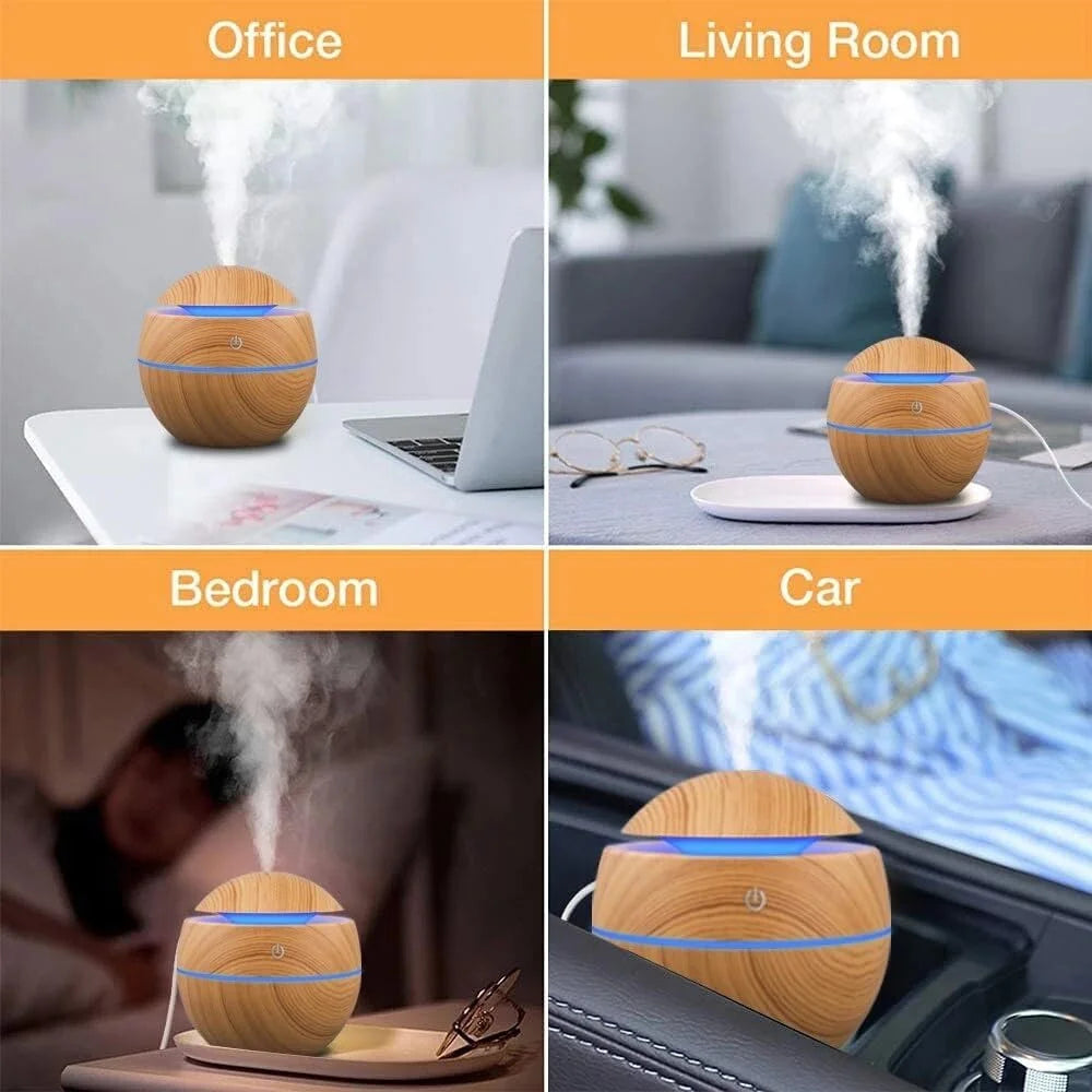 Humidifier Electric Air Aroma Diffuser Wood Ultrasonic Air Humidifier Essential Oil Aromatherapy Cool Mist Maker for Bedroom