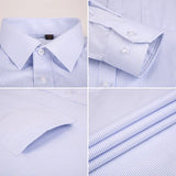 High Quality Cotton Men Dress Long Sleeve Shirt 2023 New Solid Male Plus Size Regular Fit Stripe Business Shirt White Blue