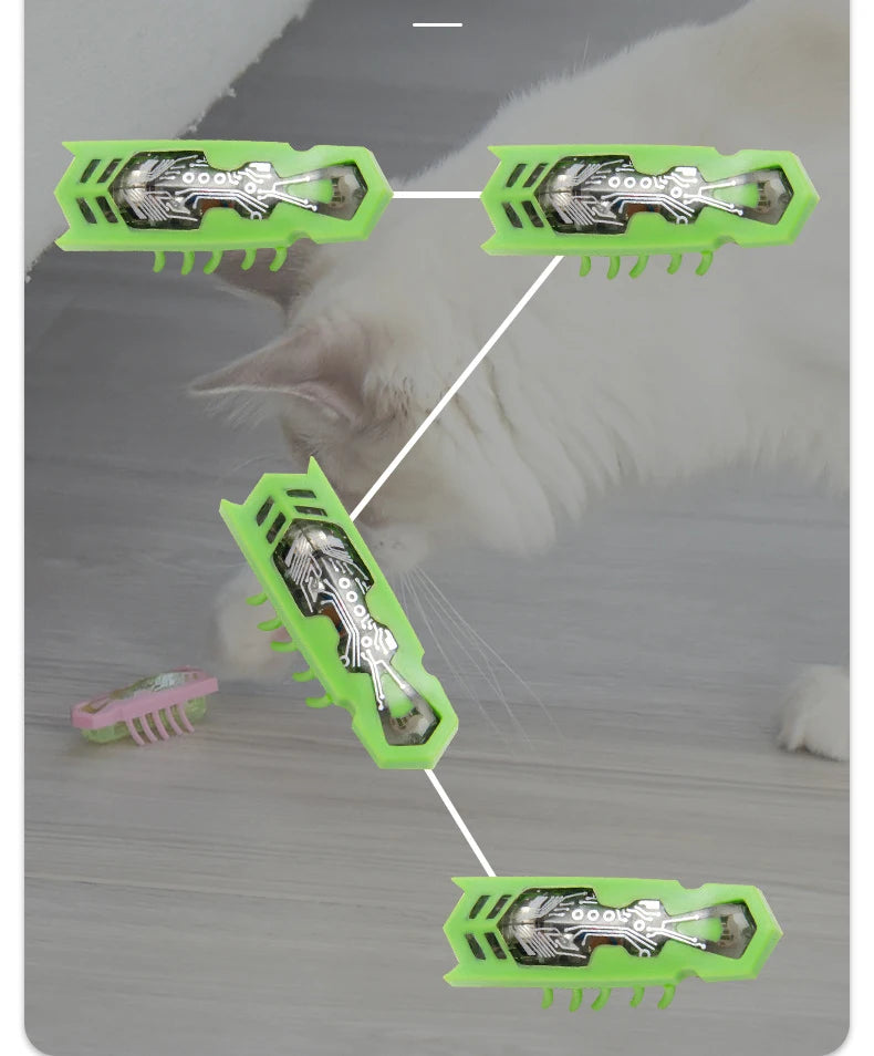 Electric Insect Cat Toy, Cat Escape Obstacle Automatic Flip Toy Battery Operated Vibration Pet Beetle Playing Toy Mini Robot Bug