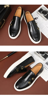 Man Casual Shoes Fashion Snakeskin Grain Leather Men's Retro British Style Loafers Slip-on Outdoor Flats Monk Shoe