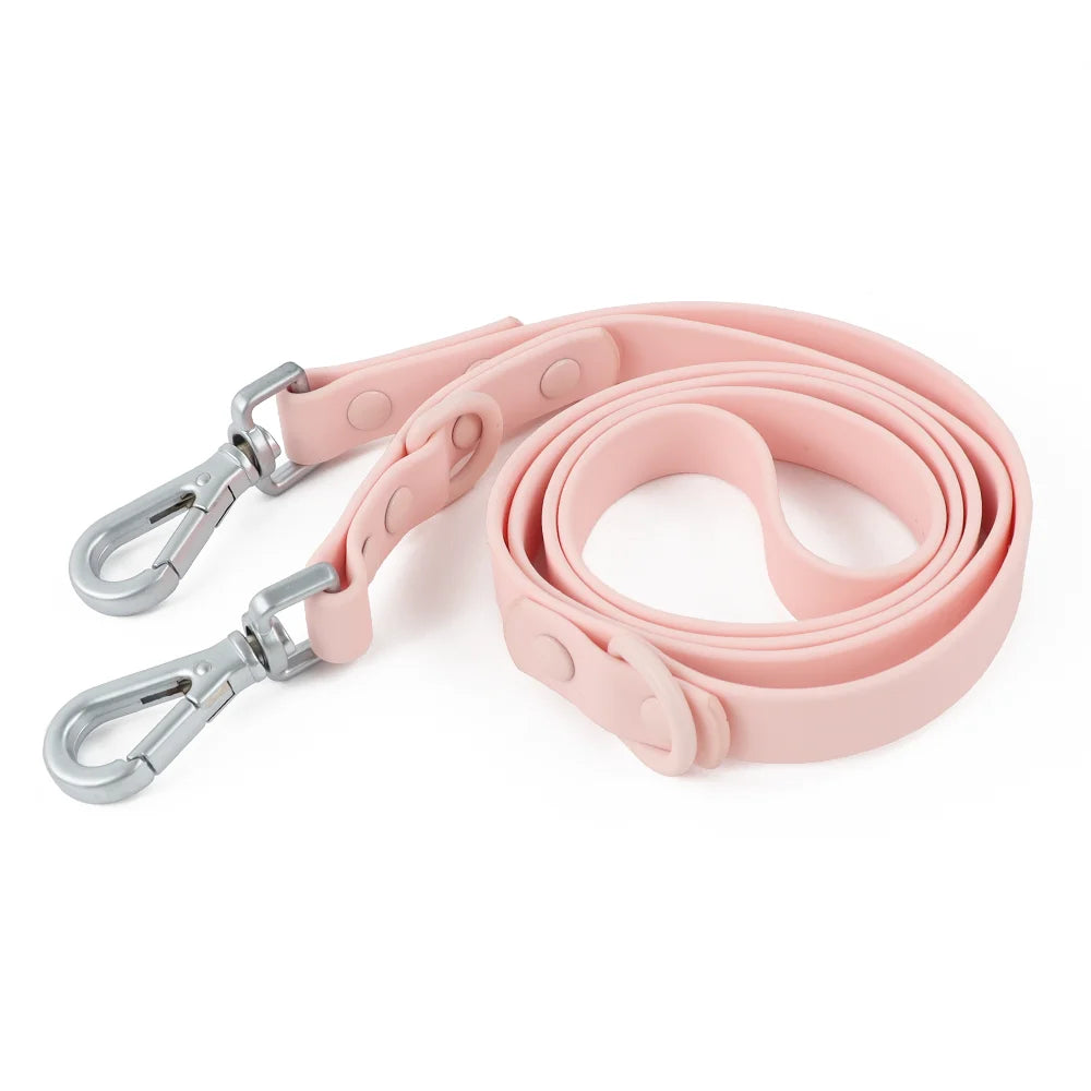 Light Pink Double Dog Leash PVC Comfortable Dog Harness Adjustable Chest Strap Three-Piece Set Collars-f- Harnesses & Leashes