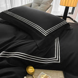 3Pcs 3 Line Embroidery White Black Duvet Cover and Pillow Shams with Zipper Closure Lightwhite Microfiber Ultra Soft Bedding set