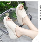 New Women Sandals Women Slippers Black Wedge Platform Open Toe Women Orthopedics Thick Bottom Beach High Heels Slides