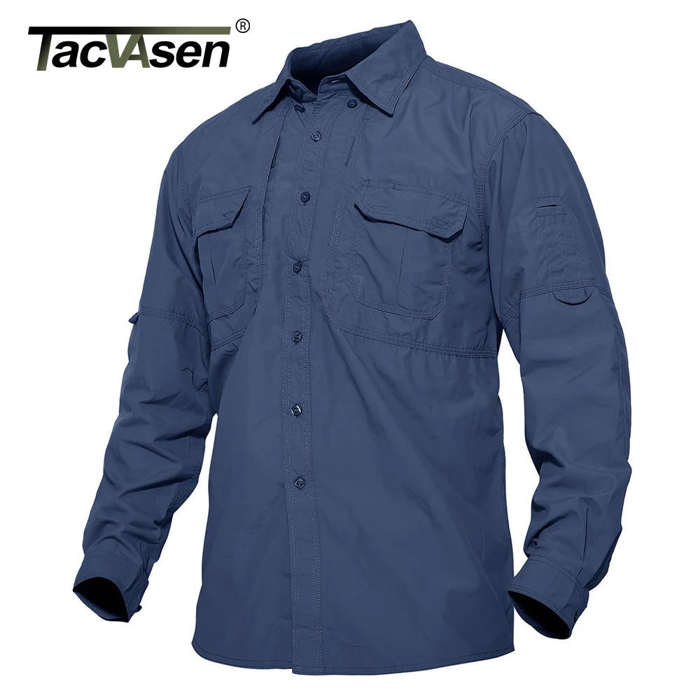 TACVASEN Mens Long Sleeve Shirts Summer Lightweight Quick Drying Shirt Hiking Nylon Shirts Long Sleeve Outdoor Work Cargo Shirts