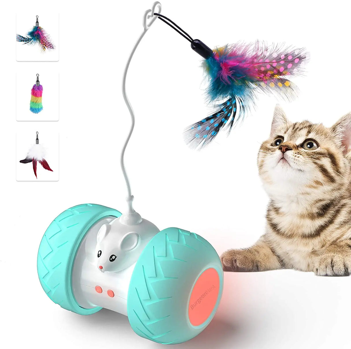 Interactive Cat Toys for Indoor Cats, Automatic Kitten Toys Electronic with Mouse and 3 Feathers for Cats to Play Alone Exercise