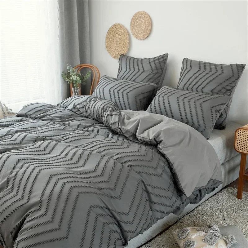 High Quality Ripple Cut Flowers Queen Bedding Set Comfortable Wave Striped Duvet Cover Set Single Double Bed Quilt Cover Sets