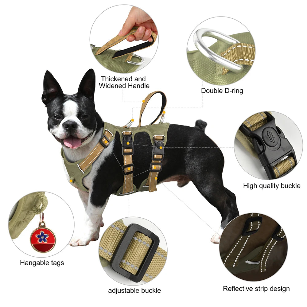 Reflective Nylon Mesh Large Dog Harness No Pull Waterproof Dog Harness Vest With Handle For Medium Large Dogs  Walking Training